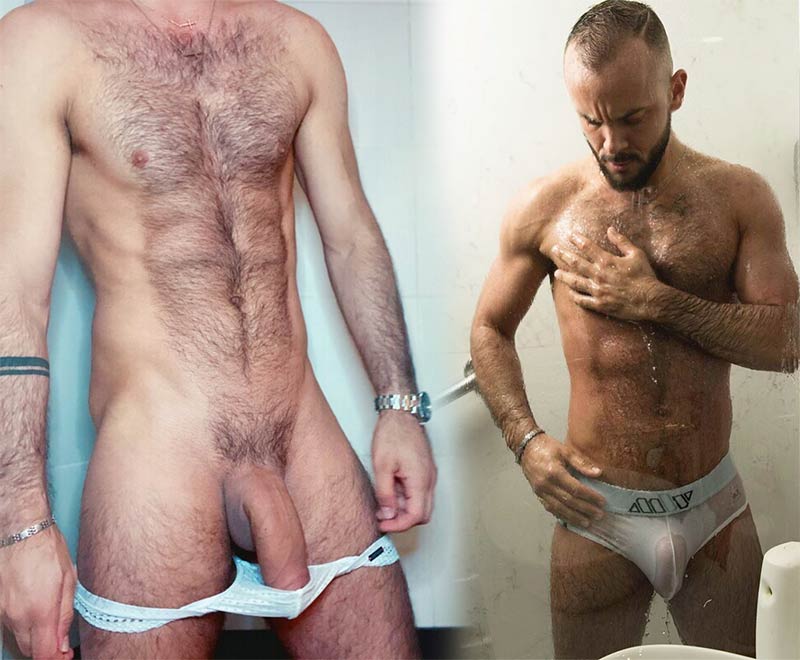 homem roludo cueca branca molhada