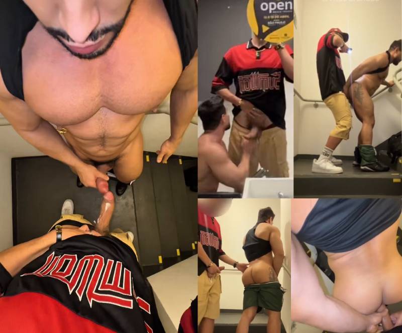 Muscle hunk getting bareback fucked on stairs