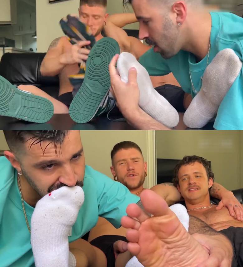 hung blond foot fetish threesome with sweaty socks 6