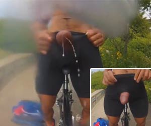 Pombão do ciclista rasga short e goza sem pegar